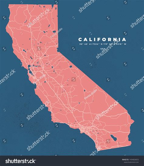 California Usa Map Road Poster Vector Halftone Royalty Free Stock