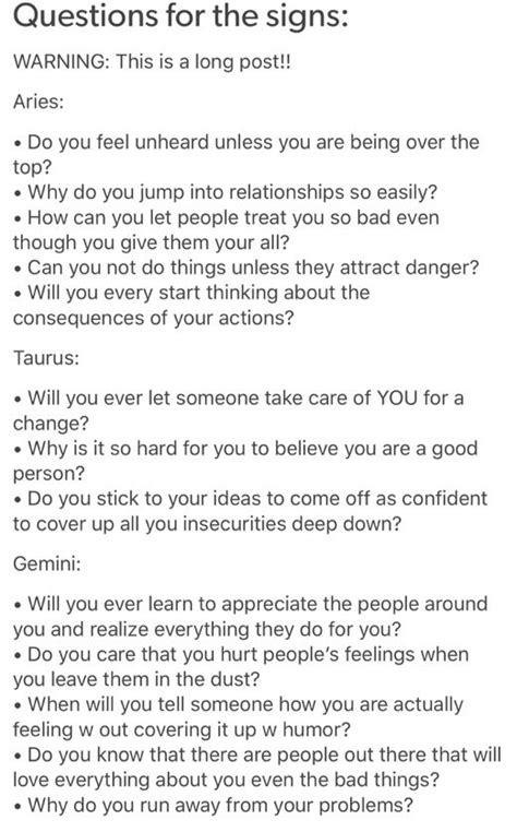 Zodiac Hub On Twitter Questions For The Signs