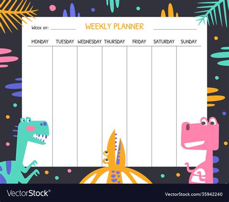 Weekly Planner Template With Cute Funny Dinosaurs Vector Image