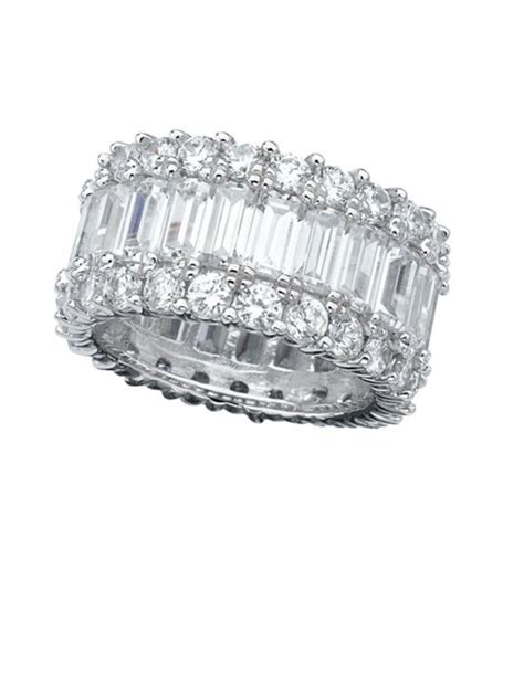 Diamonique Round Baguette Full Eternity Ring Sterling Silver Atelier