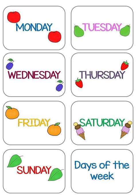 Days Of The Week Flashcards New Updated 169