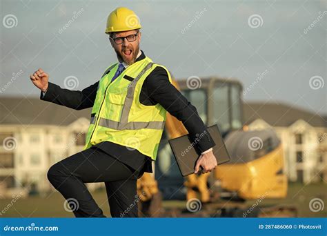 Walking Engineer Man At Civil Engineering Outdoor Engineer Man At