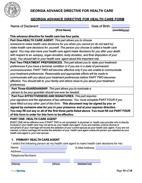 Free Georgia Advance Directive Form Medical POA Living Will PDF
