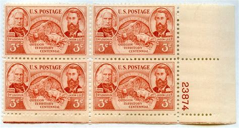 1948 3c Oregon Territory Centennial 4 Stamp Plate Block 964 Mnh