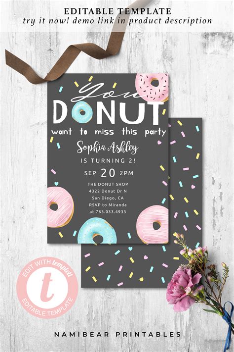 Printable Donut Theme Kids Birthday Party Editable You Etsy
