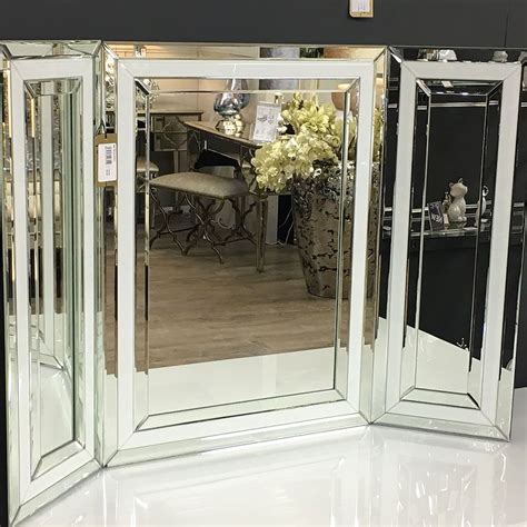 Madison White Glass Freestanding Vanity Dressing Table Tri Fold Mirror