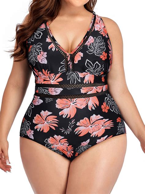 Women Plus Size One Piece Swimsuits Slimming Tummy Control V Neck