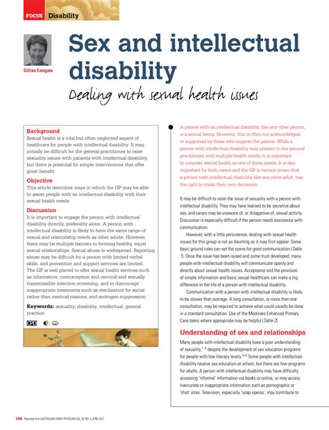Pdf Sex And Intellectual Disability Dealing With Sexual Health Issues