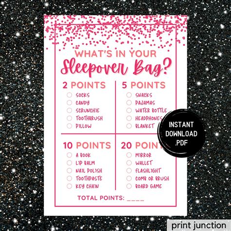 Teen Slumber Party Games Whats In Your Sleepover Bag Girls Etsy