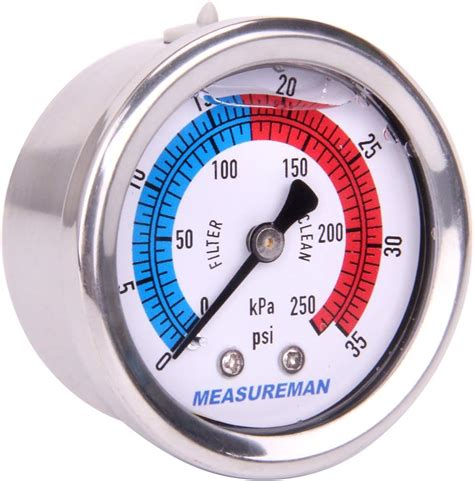 Measureman 2 Dial Size Liquid Filled Pool Filter Pressure Gauge 304
