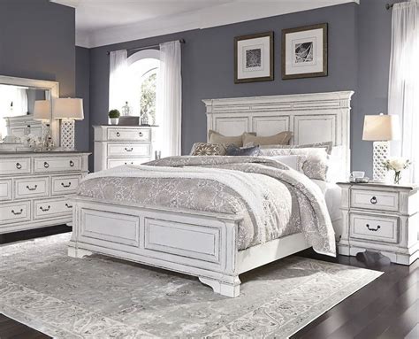 Abbey Park Panel Bed 6 Piece Bedroom Set In Antique White Finish By Liberty Furniture 520 Br