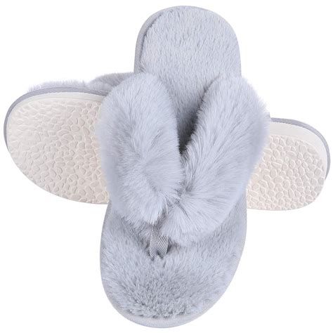 Womens Soft Plush Flip Flops Slippers Comfortable Non Slip Fuzzy Thong