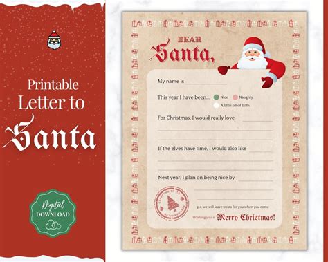 Printable Kids Letter To Santa Claus Christmas Wish List Etsy