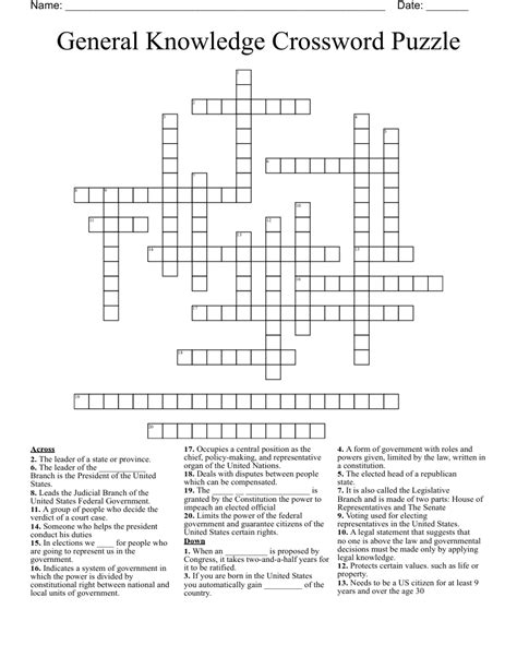 Free Printable General Knowledge Crossword Puzzles Printable General