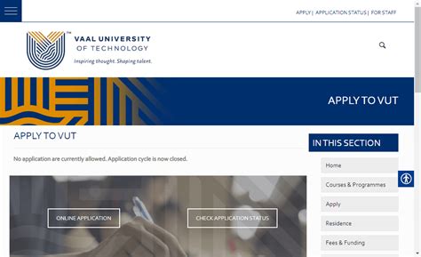 Vut Online Application Vaal University Of Technology