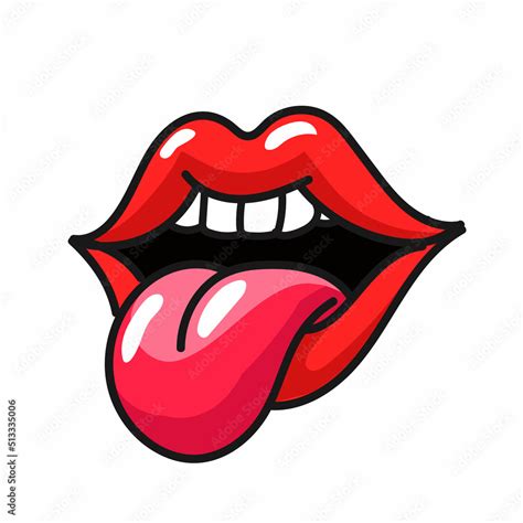 Pop Art Lips Sexy Red Mouth Tongue Stiking Out Isolated On White