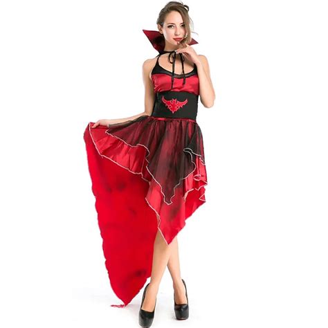 Halloween Purim Party Vampire Queen Costume Costumes Sexy Red Long Dresses For Women Adult