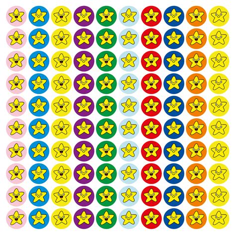 10mm Mini Smiley Star Reward Stickers 6 Sheets 900 Reward Stickers