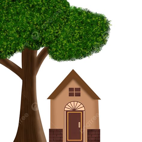 Village House Home Tree Nature House Tree Cartoon Village Png