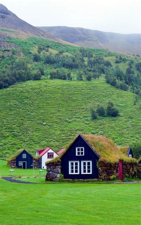Traditional Icelandic House With Grass Roof In Skogar Folk Museum