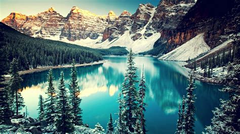 Nature Lake Canada Trees Mountain Forest Reflection Snow