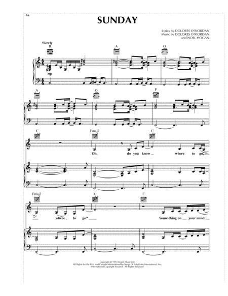 Sunday By The Cranberries Digital Sheet Music For Pianovocalguitar