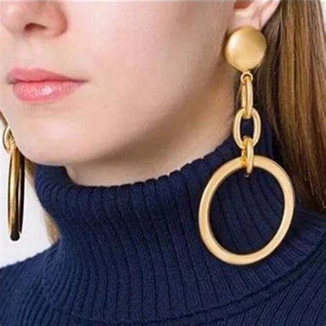 Rscvonm Big Round Earrings Basketball Wives Trendy Gold Color Fashion Jewelry Wholesale Large