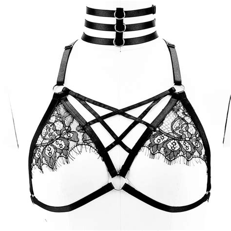 Sexy Sheer Lace Bra Body Harness Lingerie Cage Bralette Black Elastic Adjust Strap Tops Bikini