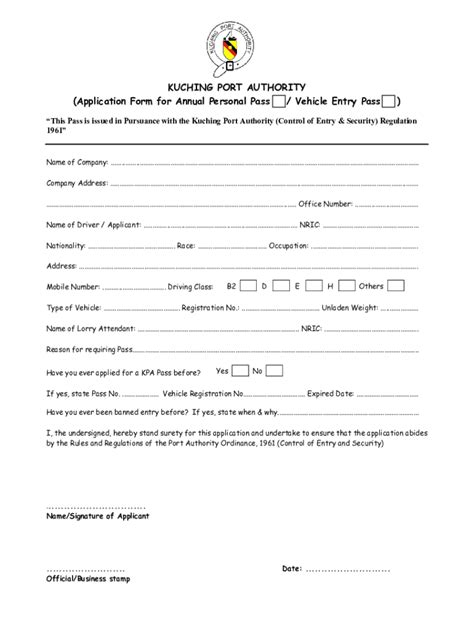 Fillable Online Kpa Port Pass Application Form Fill Online Printable Fillable Fax Email