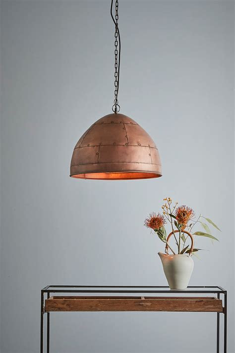 P51 Small Antique Copper Iron Riveted Dome Pendant Light Zaffero Home