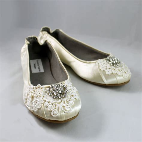 Ivory Lace Wedding Flat Size 7 Sale Wedding Ballet Flats With Crystal