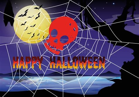 Halloween Theme With Spider Web And Skull Stock Vector Illustration