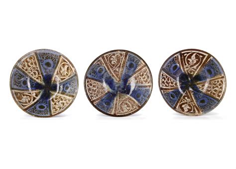 three kashan lustre pottery bowls persia 13th century