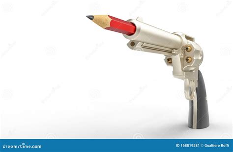 Gun With Red Pencil In The Barrel Concept Of Creativity Stock
