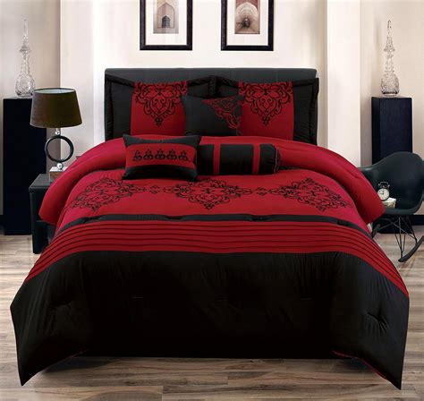Heba Queen Size 7 Piece Comforter Set Red And Black Bed In A Bag Over