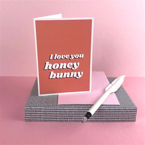 I Love You Honey Bunny Greetings Card Typographic Doodlemoo