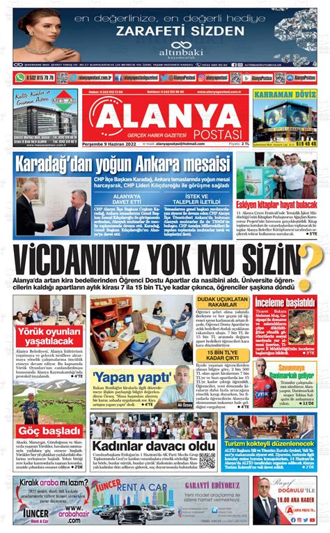 Haziran tarihli Alanya Postası Gazete Manşetleri
