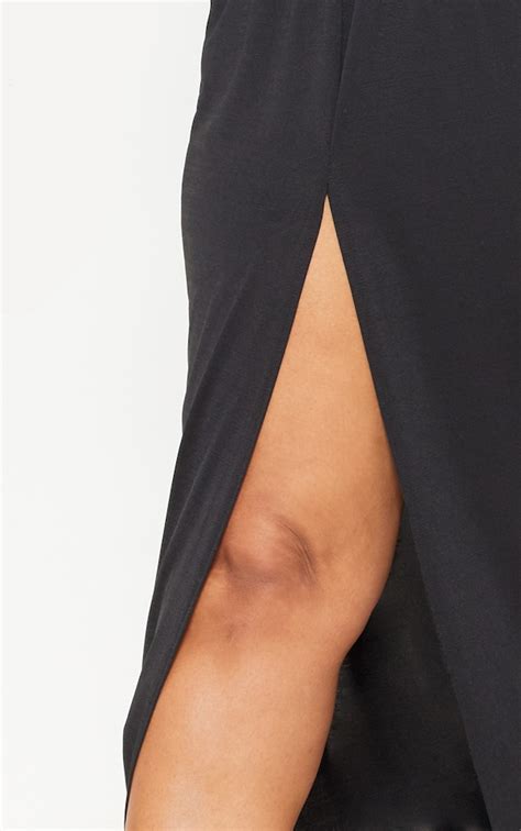 Plus Black Plunge Split Leg Maxi Dress Prettylittlething Usa