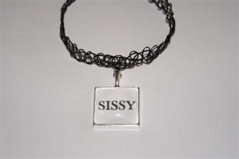Sissy Word Black Pvc Crew Necklace Jewellery Beta Boi Man Sub Bi