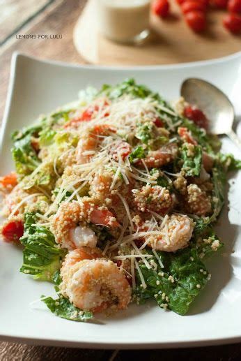 4 bamboo skewers, 8 to 10 inches long, 24 medium shrimp, peeled and deveined (leave tails intact) 12 slices bacon, cut in half. shrimp salad with quinoa | Caesar salad recipe, Salad ...