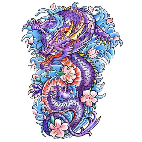 Colorful Japanese Dragon Tattoo Design A Purple Japanese Dragon Tattoo Design For Girls A