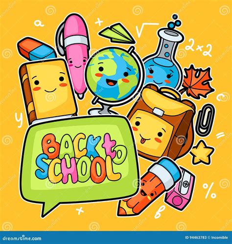 Back To School Kawaii Design With Cute Education Supplies Stock Vector