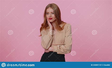 Businesswoman Girl Touching Cheek Closing Eyes Expression Of Terrible Suffer From Dental