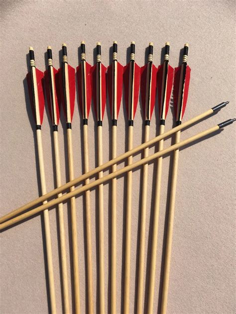 12pcs Black Red Handmade Wooden Arrows Feather For Longbow Recurve Bow
