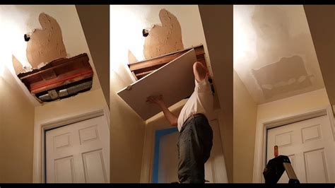 The water damage in your drywall ceiling can be the result of a leaky pipe, water heater, or water line from outside, etc. Repair water damaged ceiling - YouTube