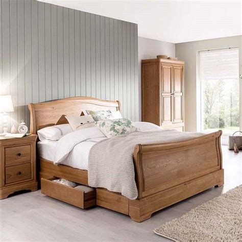 Frank Wooden Bed In Natural Oak Finish With Pull Out Drawer Furniture