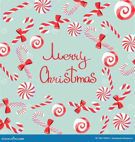 Merry Christmas Greeting With Candy Cane Sweets Stock Vector