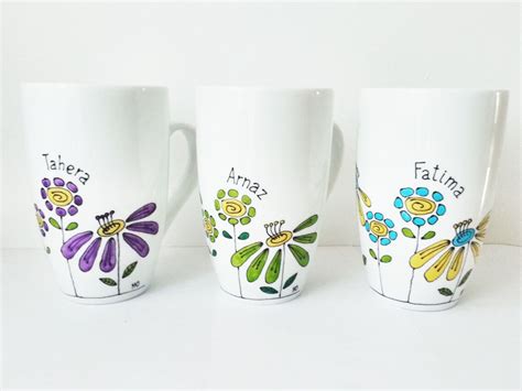 Hand Painted Porcelain Mug With Floral Design Coffee Mug Tea Etsy