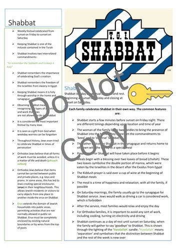 Jewish Practices And Festivals Shabbat Information Sheet For Gcse Rs