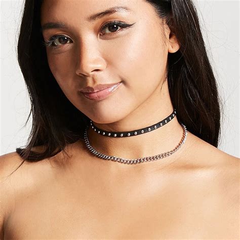 New Necklace Sets 2pcs Gothic Punk Black Leather Chocker Necklaces